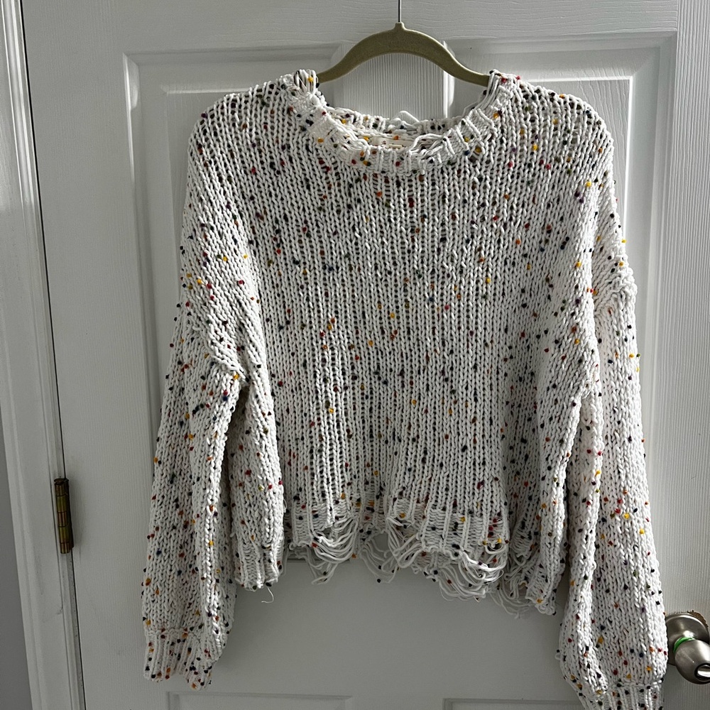 Multicolor Speckled Distressed Sweater